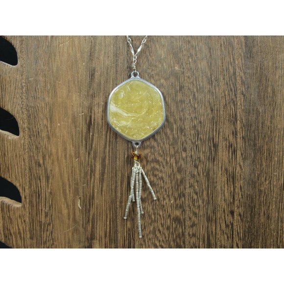16 Inch Sterling Silver Yellow Man Made Material Tassel Necklace - Picture 1 of 4